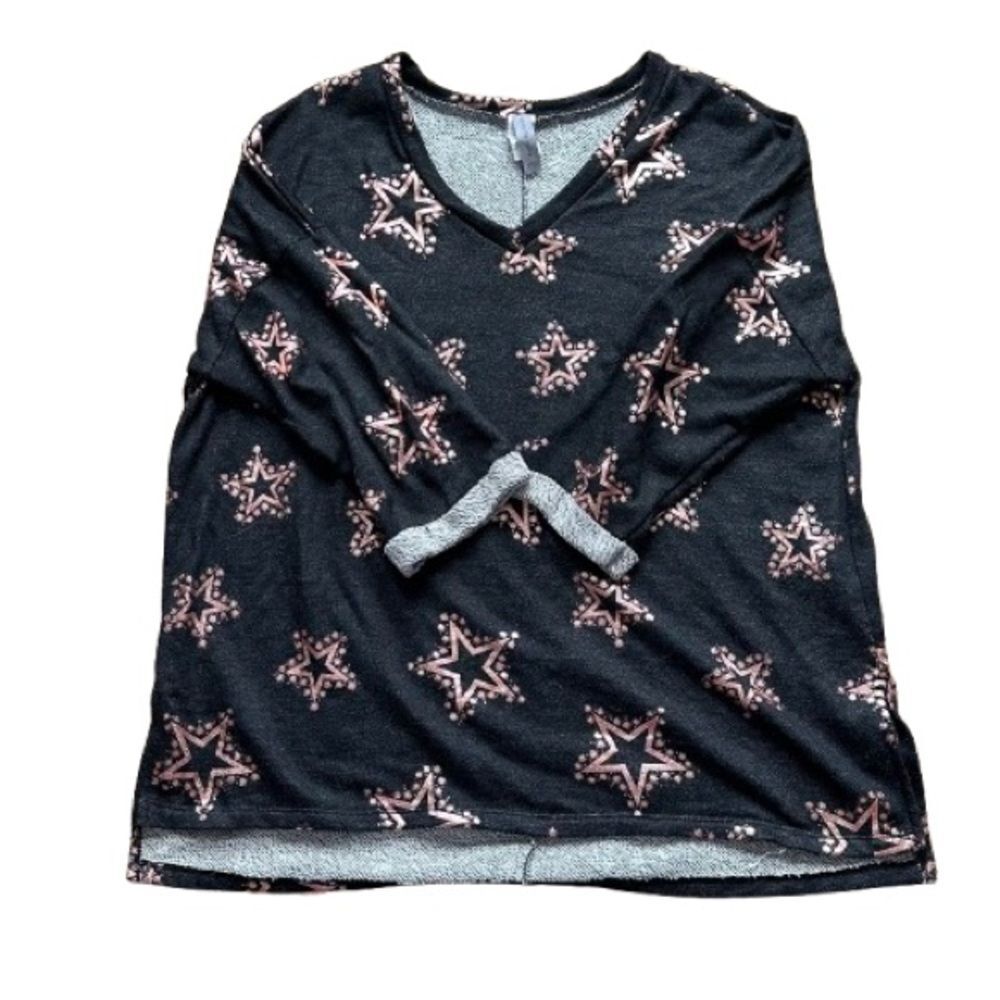 EUC Honeyme Black Top with Rose Gold Foil Star Pattern Size 3X